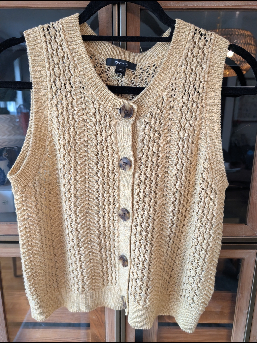 RW&CO Yellow Knit Button Front Sleeveless Sweater